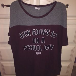 “bun going up on a school day” PINK shirt.
